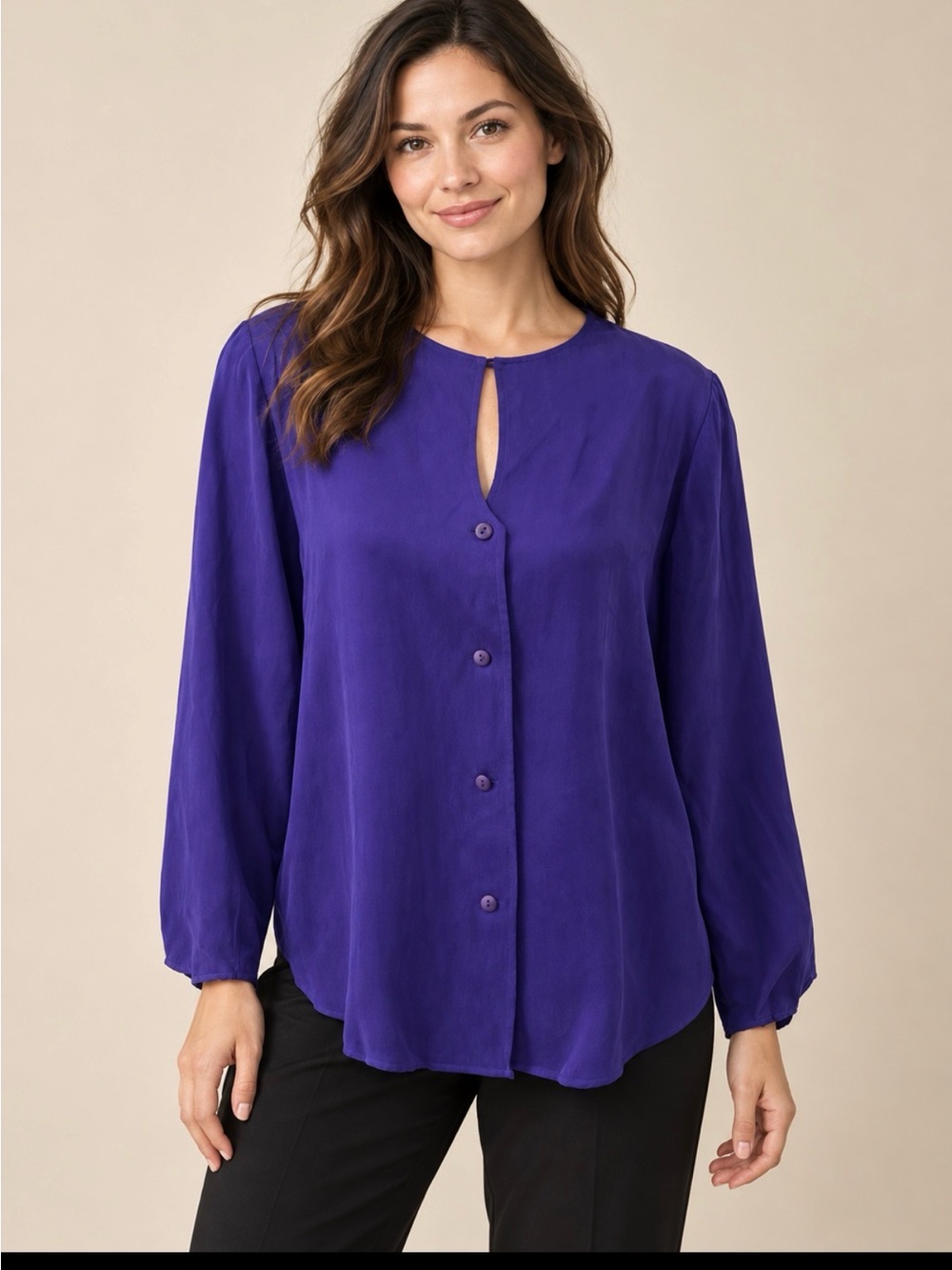 Elegant silk Purple Button-Front Women's Blouse